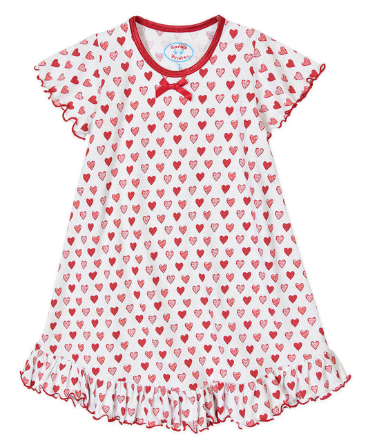 Sara's Prints Girls Short Sleeve Nightie - Gingham hearts