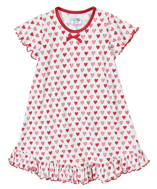 Sara's Prints Girls Short Sleeve Nightie - Gingham hearts