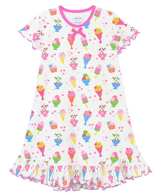Sara's Prints Girls Short Sleeve Nightie - Ice cream