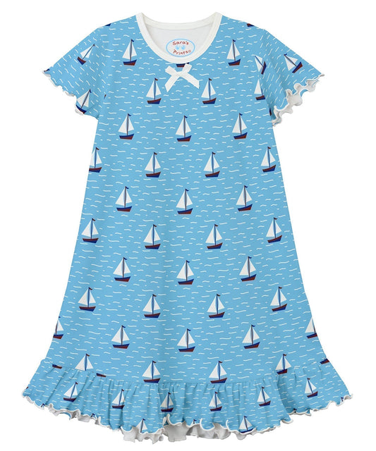 Sara's Prints Girls Short Sleeve Nightie - Sailboat