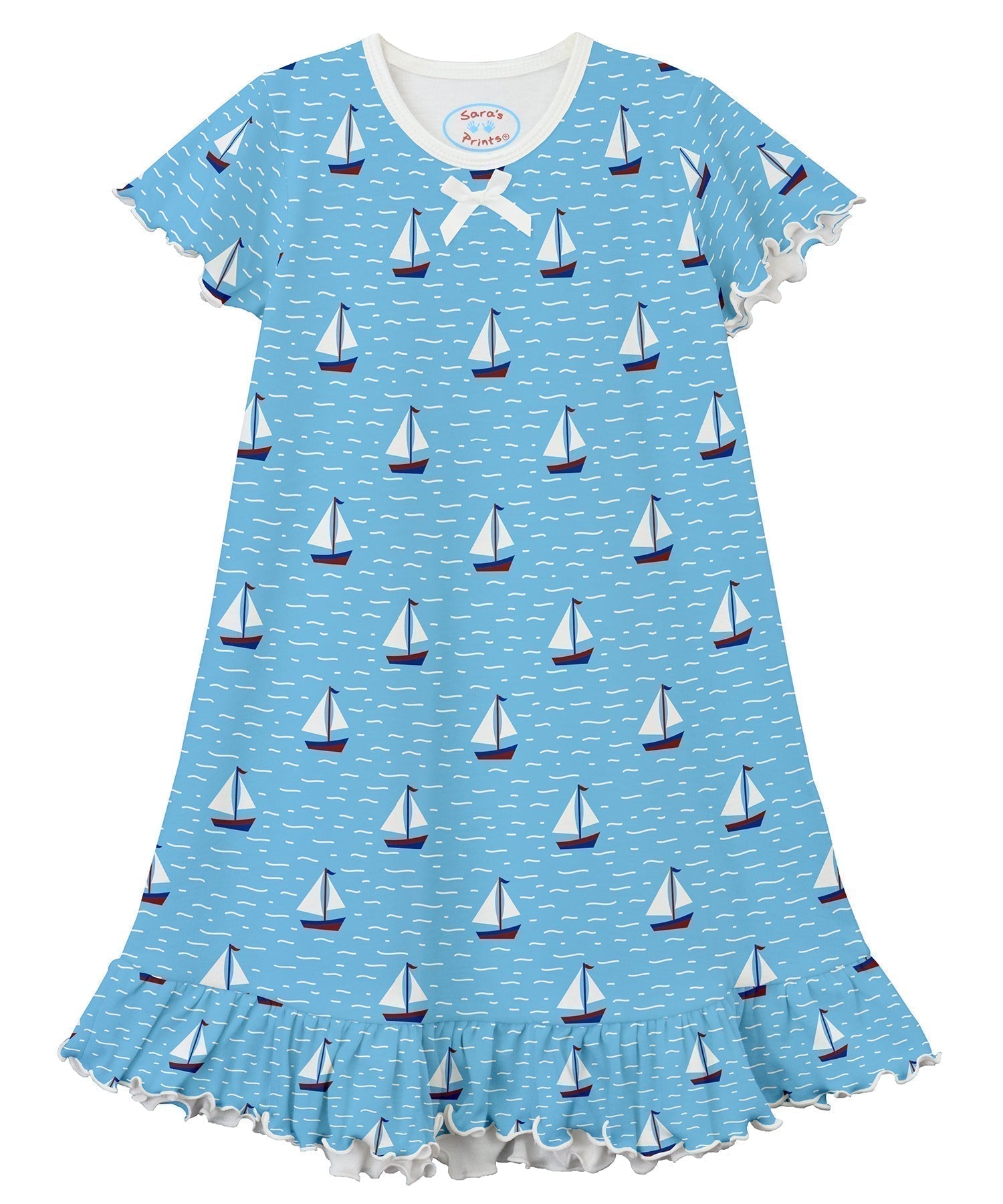 Sara's Prints Girls Short Sleeve Nightie - Sailboat