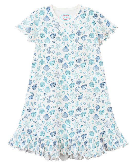 Sara's Prints Girls Short Sleeve Nightie - Seashells