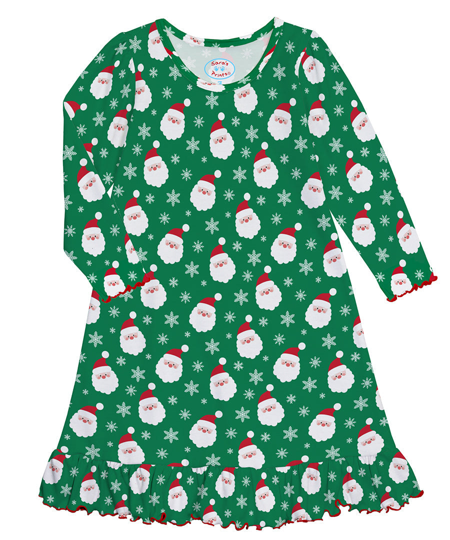 Long Sleeve Nightgown - Green Santa