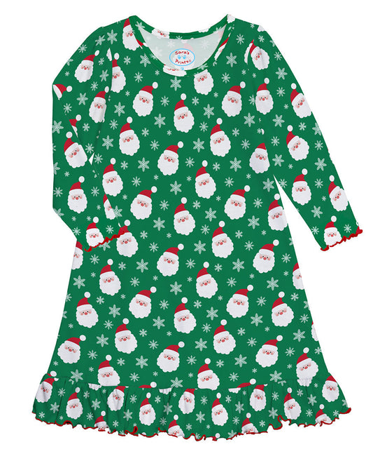 Long Sleeve Nightgown - Green Santa