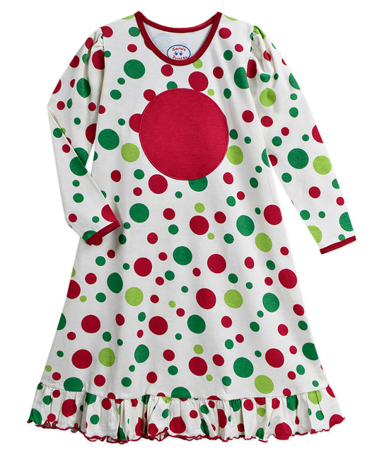 Girls puffed l/s gown - Big holiday dots