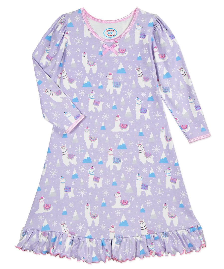 Whirl-and-Twirl Long-Sleeve Nightgown - Holiday Llama