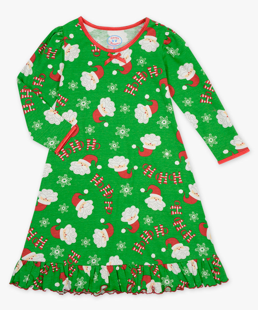 Whirl-and-Twirl Long-Sleeve Nightgown - Hohoho green