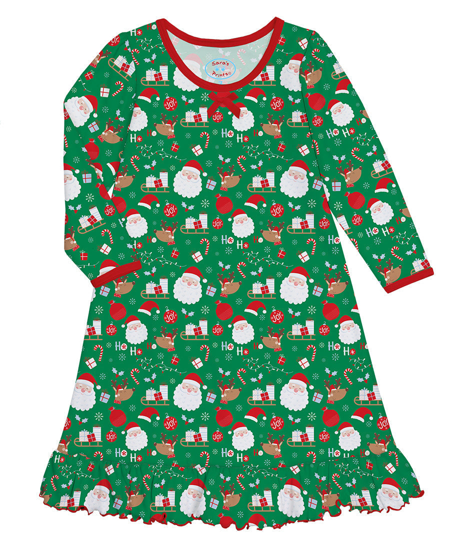 Whirl-and-Twirl Long-Sleeve Nightgown - HoHoHo Santa