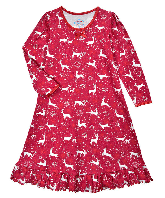 Whirl-and-Twirl Long-Sleeve Nightgown - Holiday Red Deer