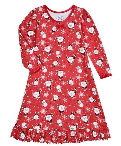 Whirl-and-Twirl Long-Sleeve Nightgown - Hopping Santa