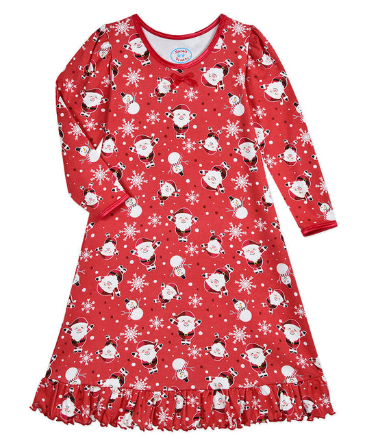 Whirl-and-Twirl Long-Sleeve Nightgown - Hopping Santa