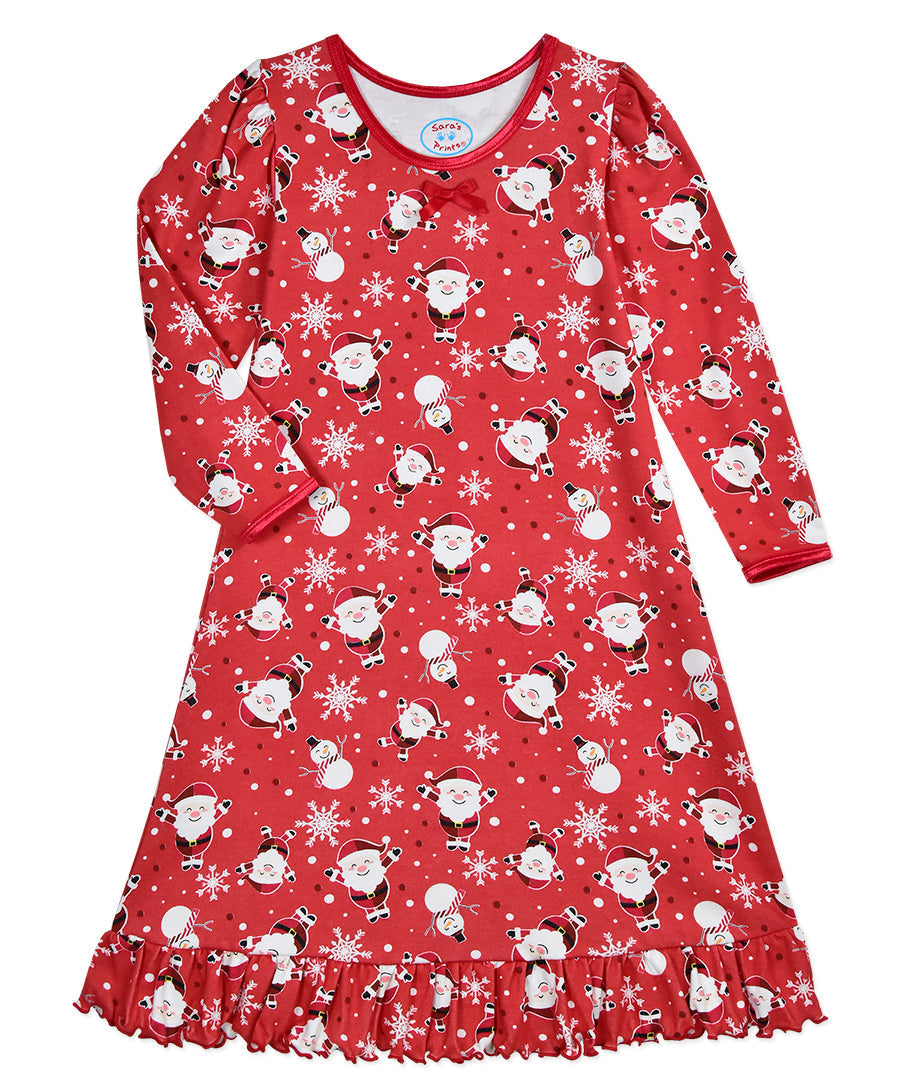 Whirl-and-Twirl Long-Sleeve Nightgown - Hopping Santa