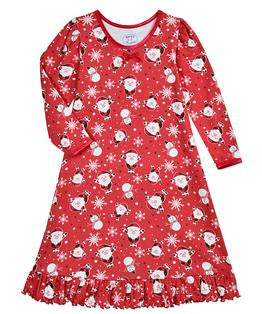 Whirl-and-Twirl Long-Sleeve Nightgown - Hopping Santa