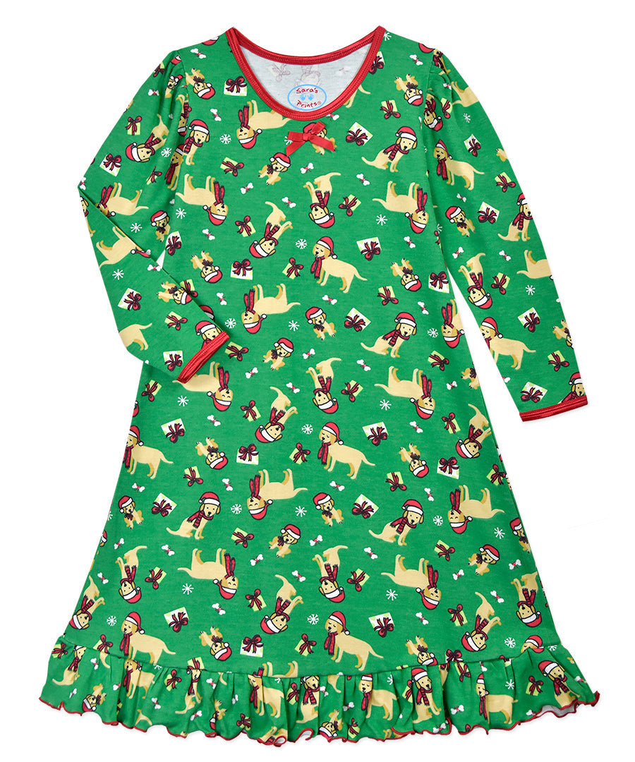 Whirl-and-Twirl Long-Sleeve Nightgown - Labs Santa
