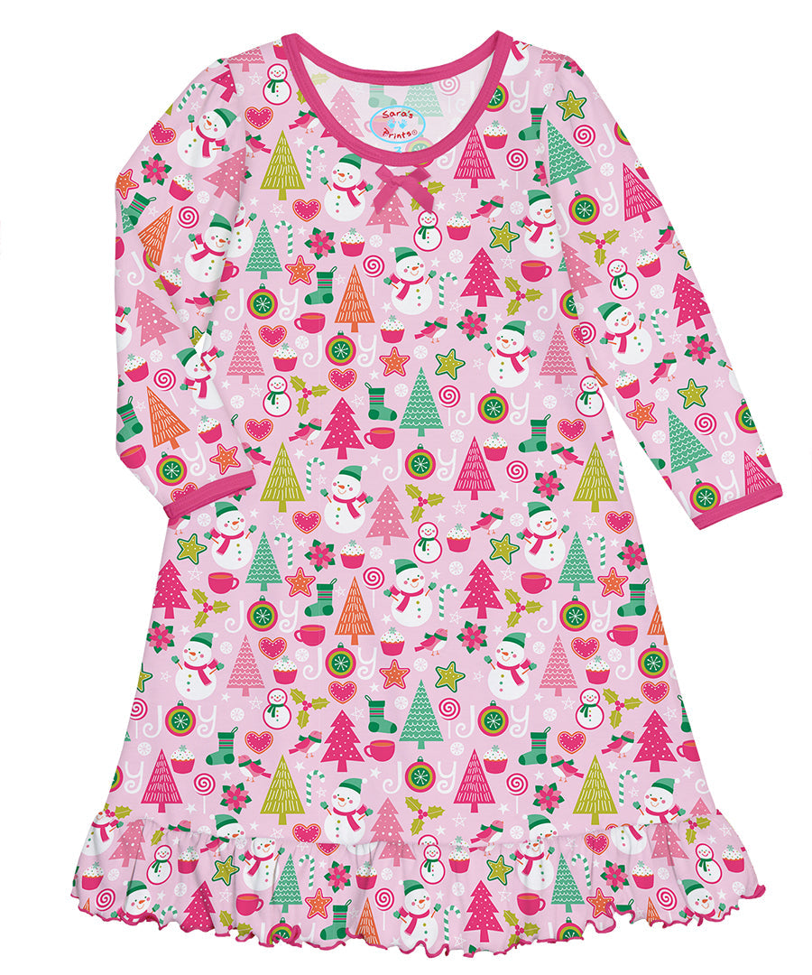 Whirl-and-Twirl Long-Sleeve Nightgown - Pink joy