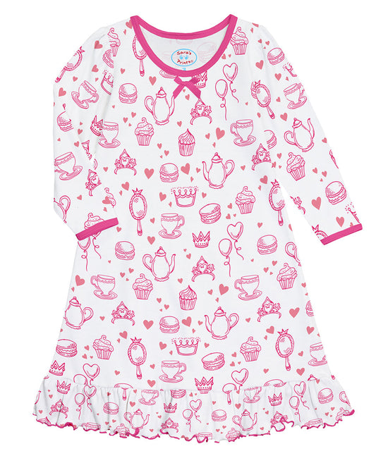 Whirl-and-Twirl Long-Sleeve Nightgown - Princess tea party