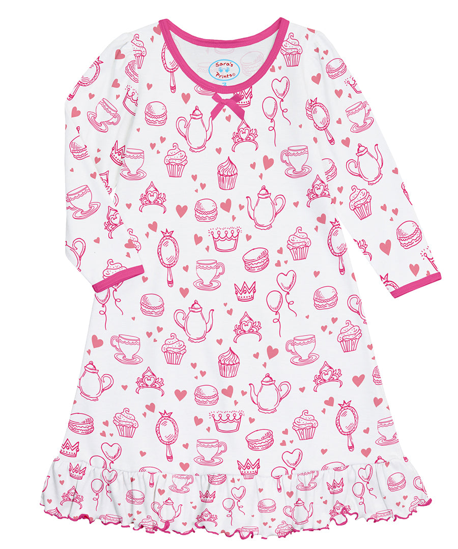 Whirl-and-Twirl Long-Sleeve Nightgown - Princess tea party