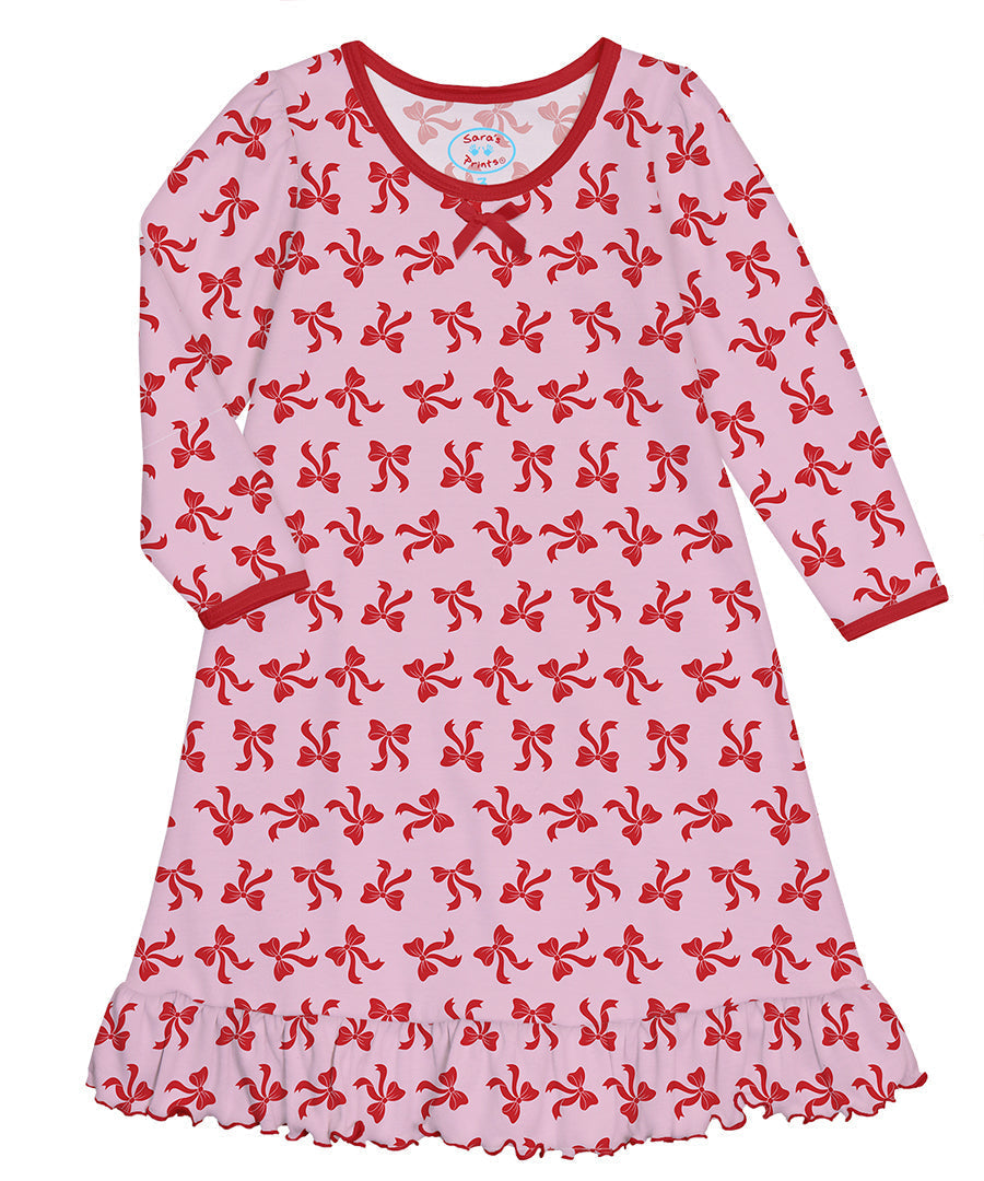 Whirl-and-Twirl Long-Sleeve Nightgown - Red Bows