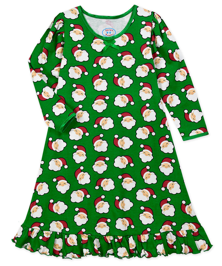 Whirl-and-Twirl Long-Sleeve Nightgown - Santa On Green