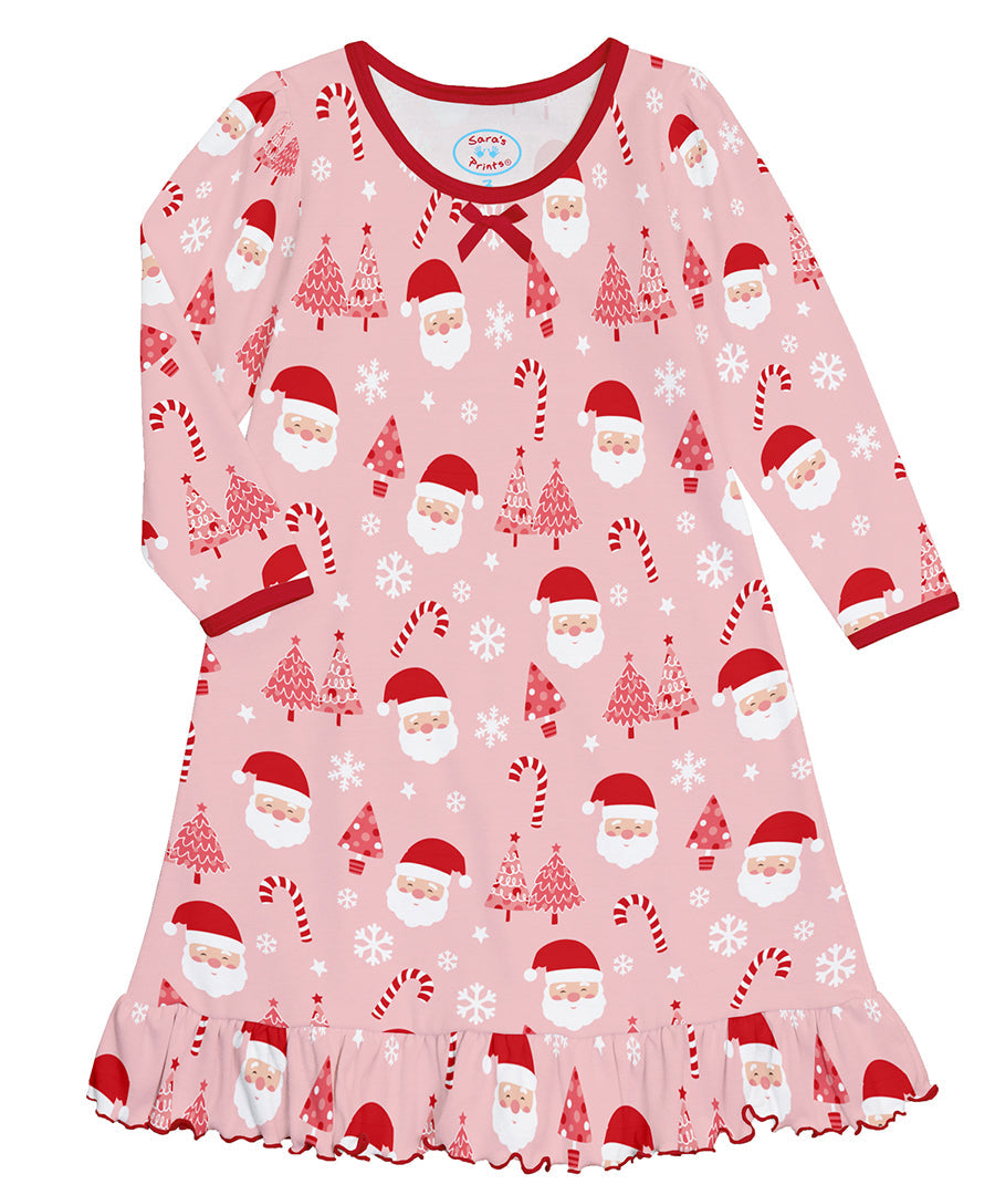 Whirl-and-Twirl Long-Sleeve Nightgown - Pink Santa