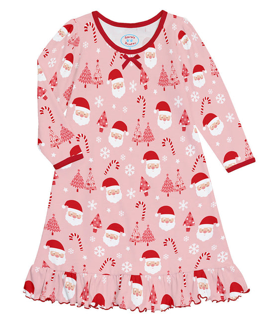 Whirl-and-Twirl Long-Sleeve Nightgown - Pink Santa