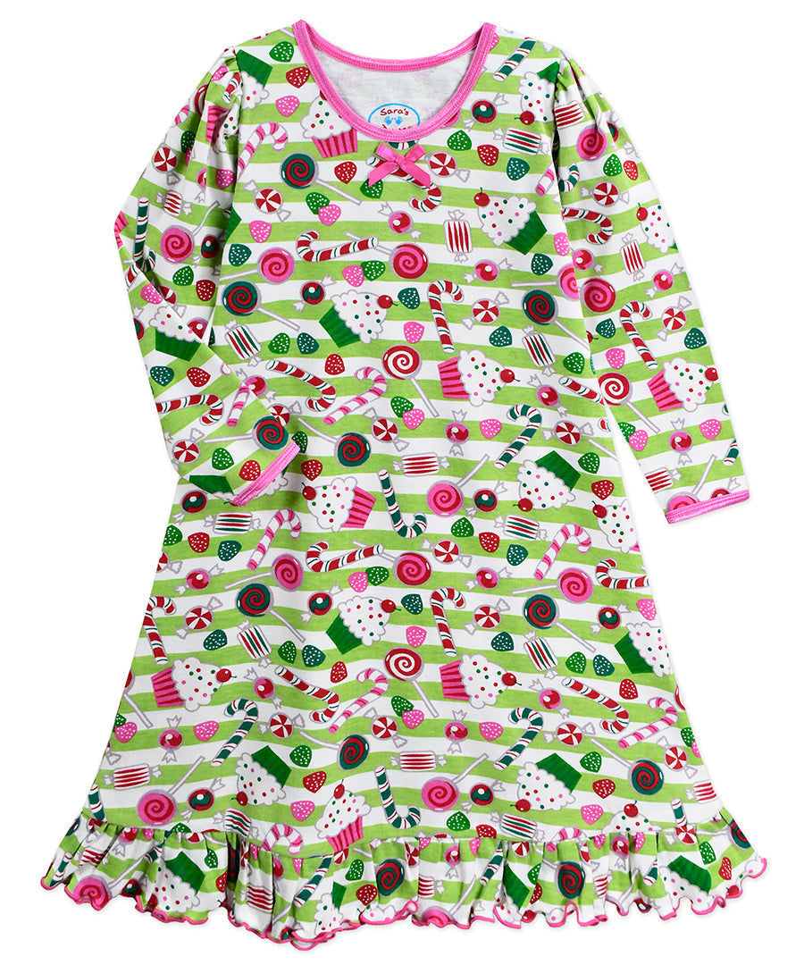 Whirl-and-Twirl Long-Sleeve Nightgown - Sugarplums Green