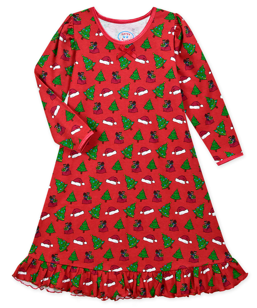 Whirl-and-Twirl Long-Sleeve Nightgown - Christmas Time