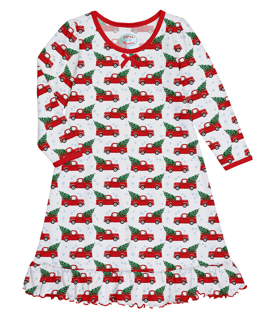 Whirl-and-Twirl Long-Sleeve Nightgown - Xmas red truck