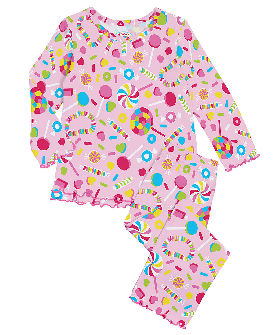 Girls Ruffle PJ Top and Bottom Set w/ Lettuce Trim - Candyland