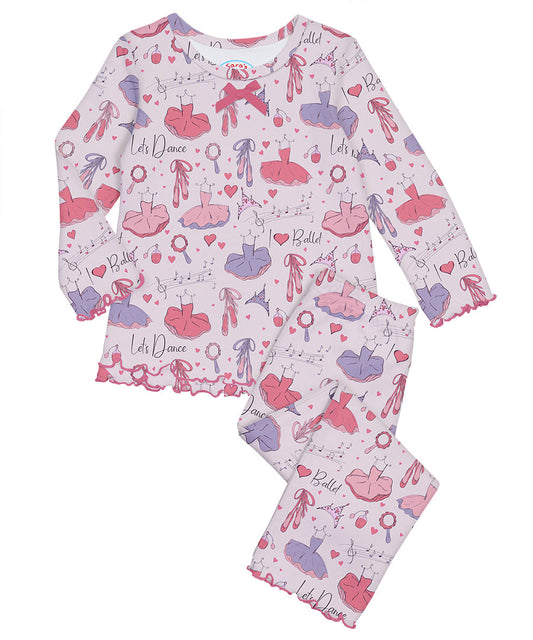 Sara's Prints Girls Ruffle Top & Pant Pajama Set - Ballet