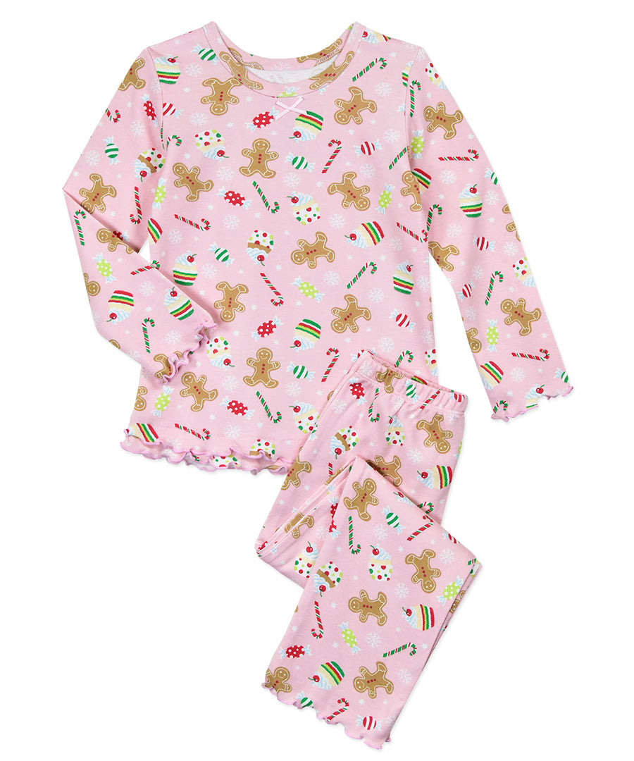 Sara's Prints Girls Ruffle Top & Pant Pajama Set - Christmas Sweets