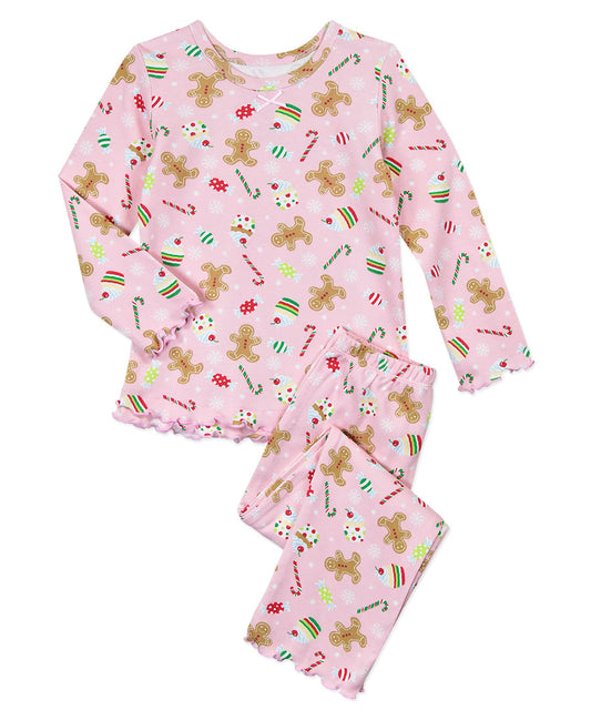 Sara's Prints Girls Ruffle Top & Pant Pajama Set - Christmas Sweets