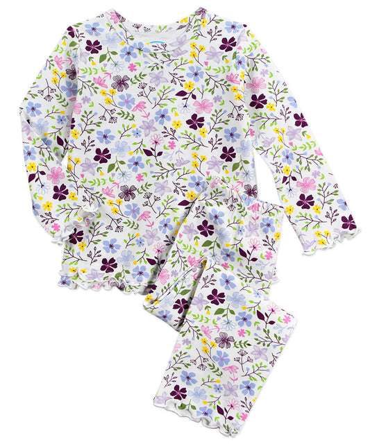 Sara's Prints Girls Ruffle Top & Pant Pajama Set - Fall Floral