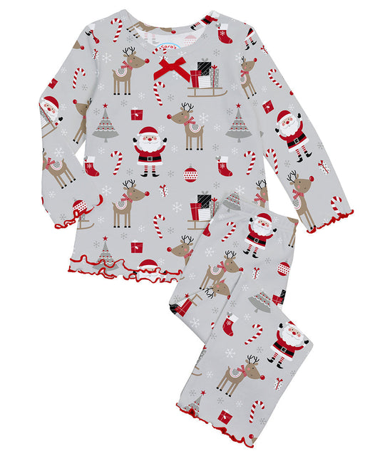 Sara's Prints Girls Ruffle Top & Pant Pajama Set - Xmas Icon