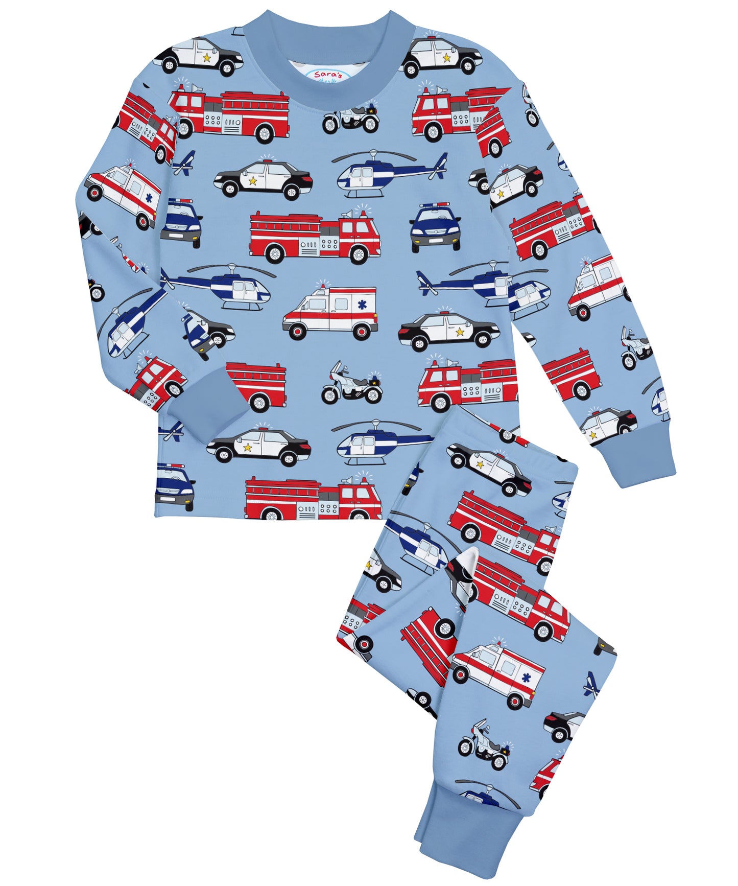 Classic Loose Fitting Long John Style Pajamas - Safety Vehicles