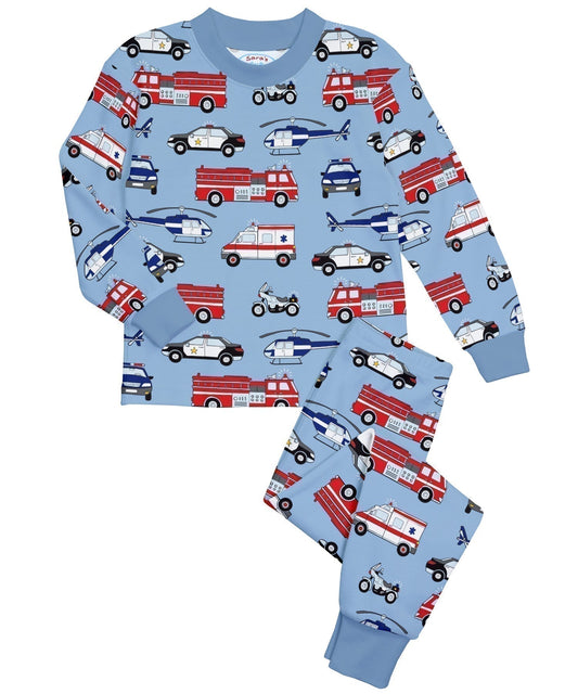 Classic Loose Fitting Long John Style Pajamas - Safety Vehicles