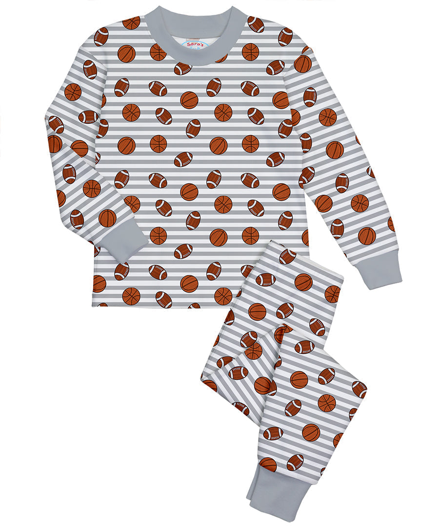 Super Soft Classic Pajama Set - Grey stripe balls