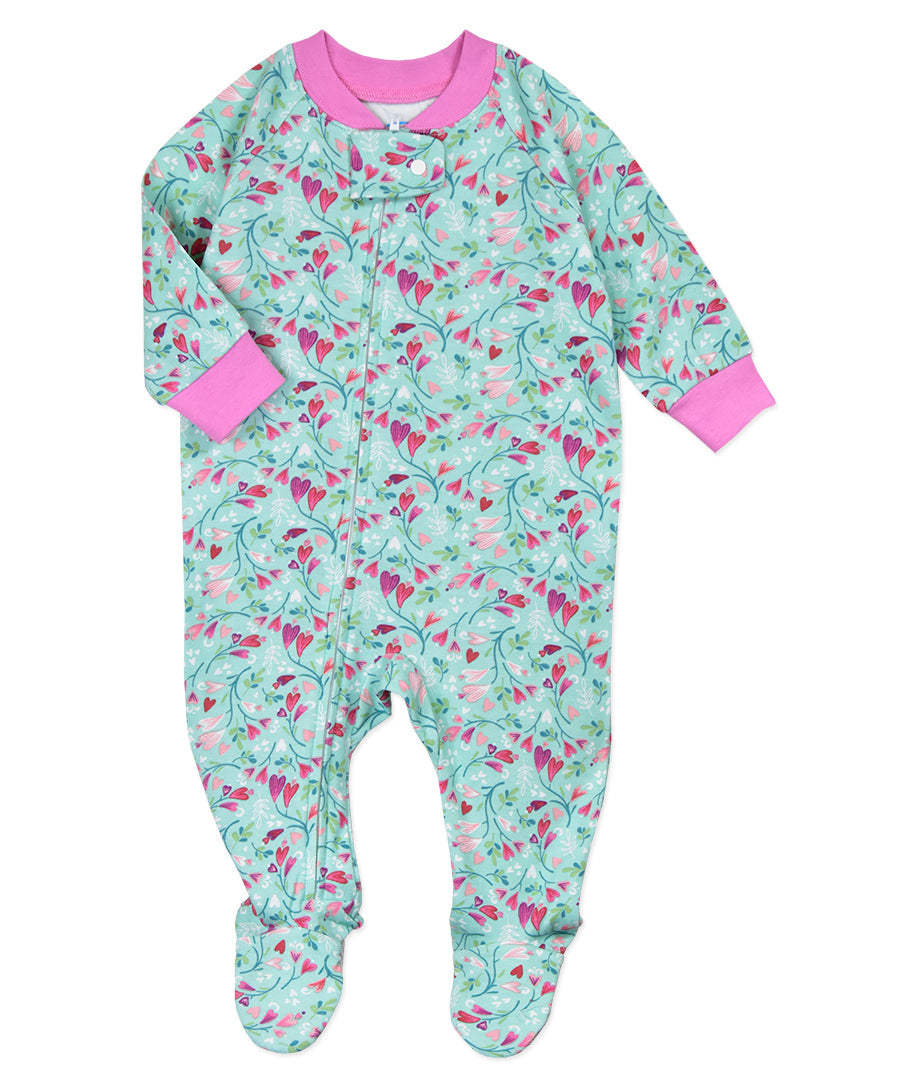 Footed Pajamas - Heart Flower