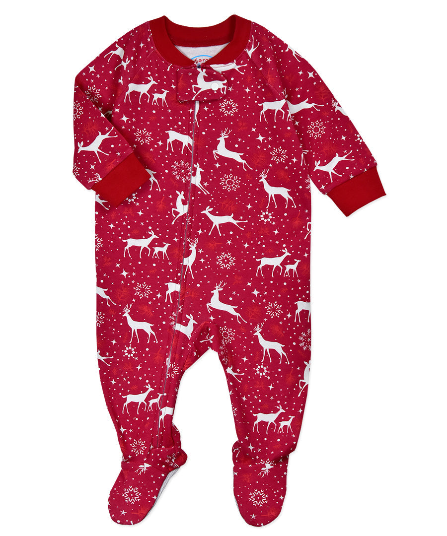 Footed Pajamas - Holiday Red Deer