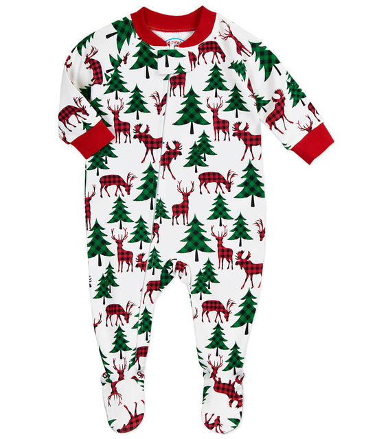 Footed Pajamas - Plaid Deer