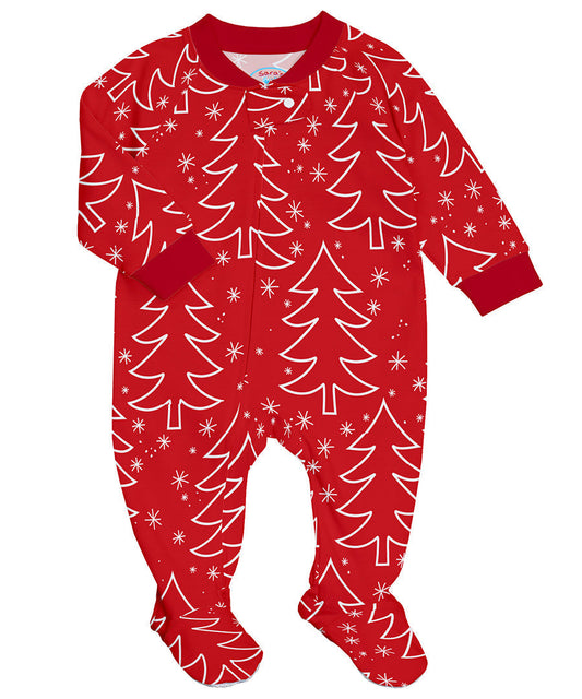 Footed Pajamas - Red Trees