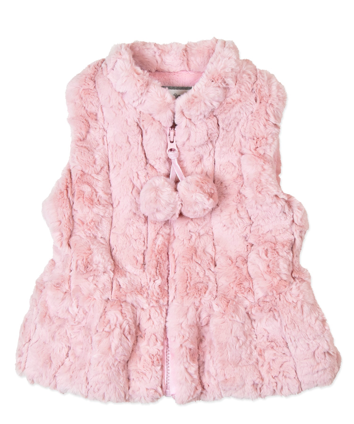 Peplum Zip Front Faux Fur Pom Pom Vest - Pink Ripple Stripe