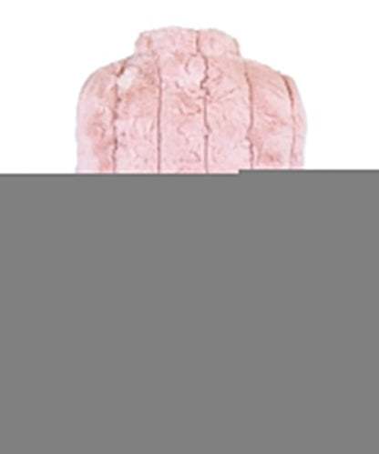 Peplum Zip Front Faux Fur Pom Pom Vest - Pink Ripple Stripe