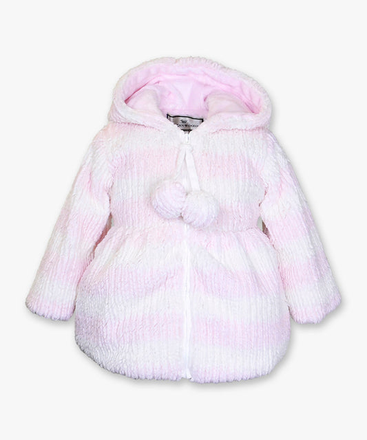 Hooded Zip Front Coat - Sweater knit stripe pink