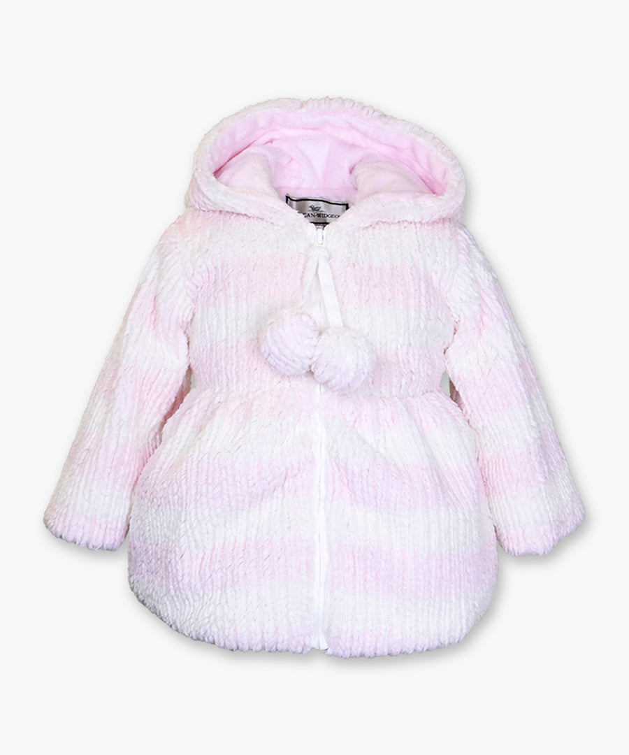 Hooded Zip Front Coat - Sweater knit stripe pink