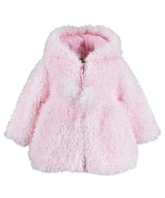 Hooded Zip Front Coat - Pink shaggy poodle