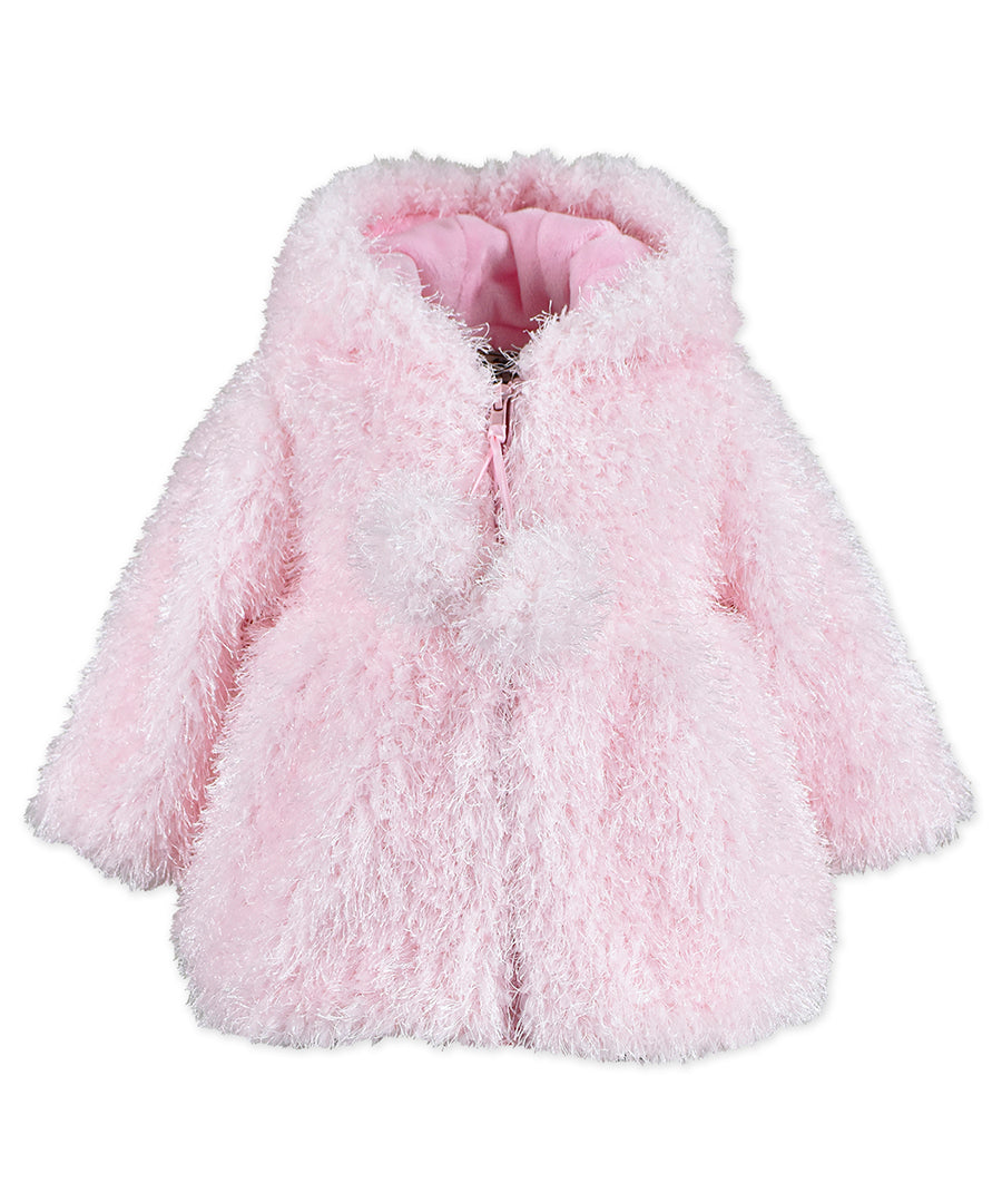 Hooded Zip Front Coat - Pink shaggy poodle