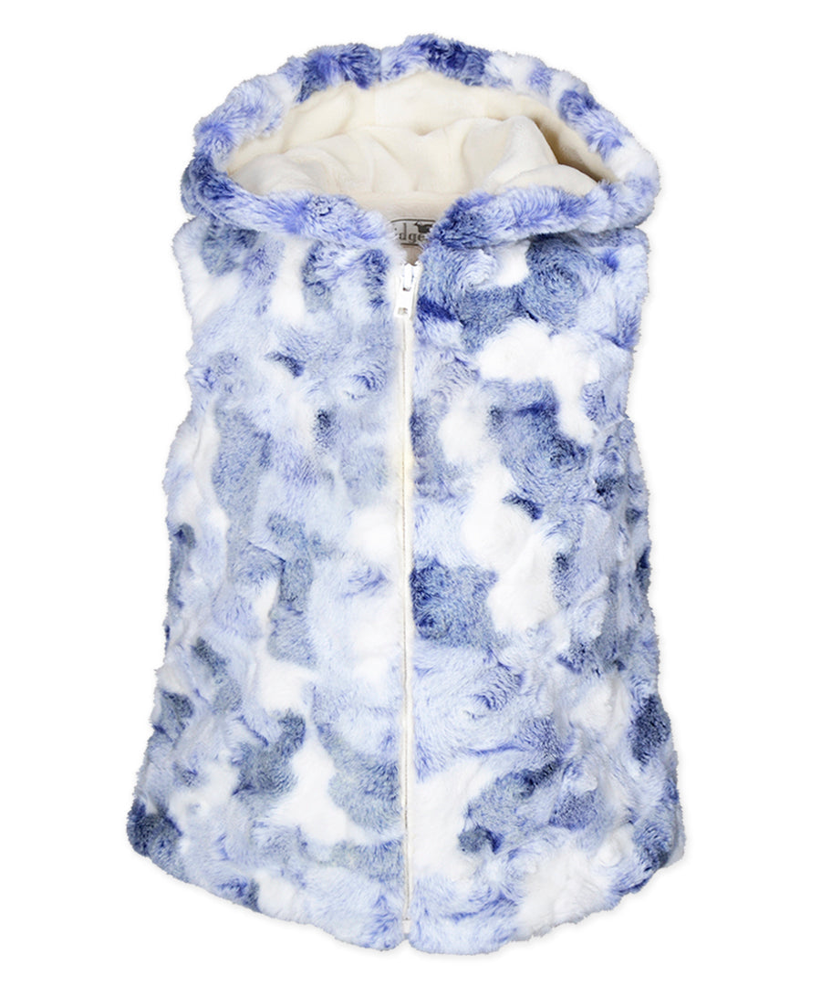 Hooded Zip Front Faux Fur Vest - Blueberry swirl