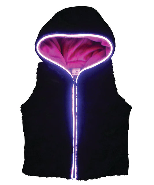 Fiber optic hooded vest - Black sheared mink