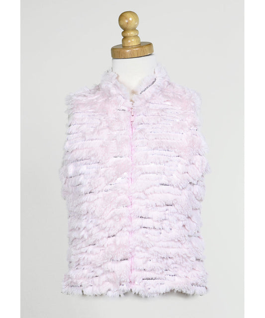 Sequin Sparkle Faux Fur Vest - Pink